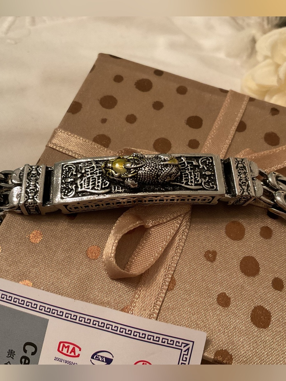 NEW MENS 925 STERLING BYZANTINE 9” DOUBLE LINK BRACELET WITH GOLD ACCENTS 54 GR - Picture 5 of 16